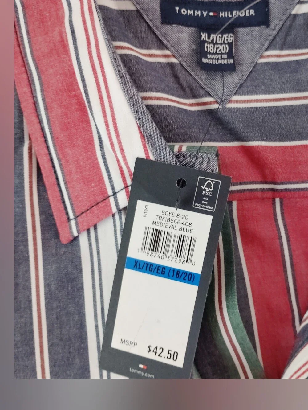 Vintage Tommy Hilfiger Shirt Vertical Striped Button Up Boys Size XL.